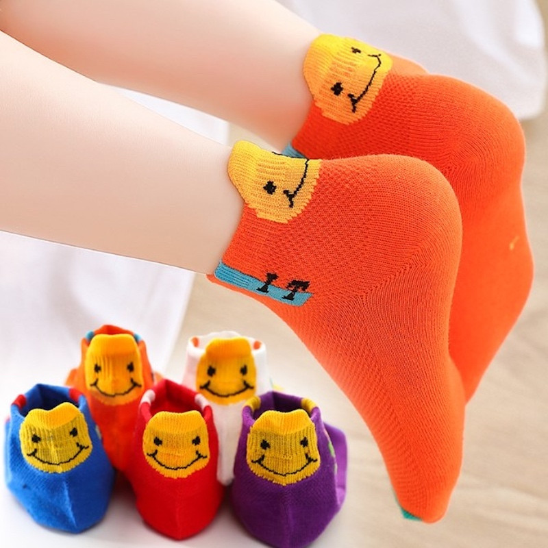 Smiley colorful socks 3Y-12Y summer 5pack breathable Cotton mesh socks